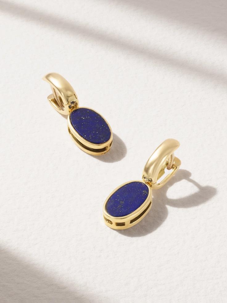 MARLA AARON Oval Lozenge 14-karat gold, mother-of-pearl and lapis lazuli earrings 1647597336414717