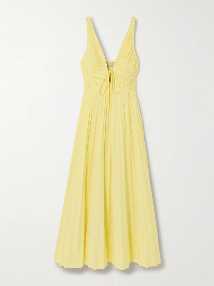 SIMKHAI Stephanie bow-embellished pleated cotton-blend poplin maxi dress 1647597339342459