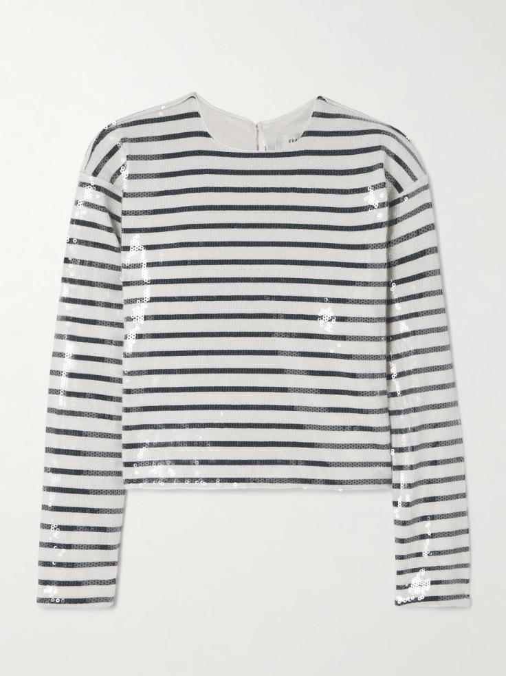 프레임 티셔츠 FRAME Sequined striped organic cotton-jersey T-shirt 1647597335784843
